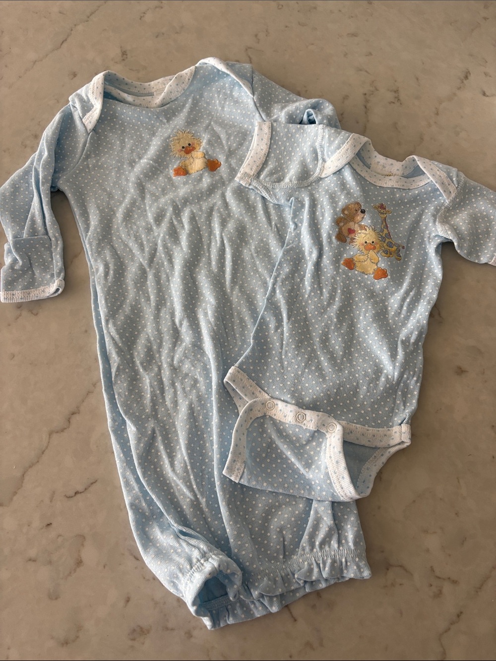 New VTG Little Suzy’s Zoo Blue Polka Dot Baby Sleepers